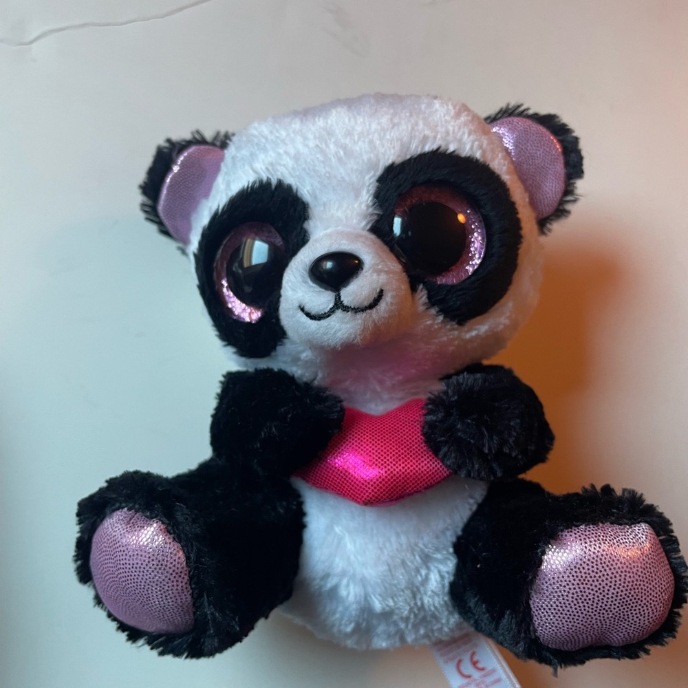 Plush Panda Toy with Pink AccentsPanda With a heart: stuffed animal toy